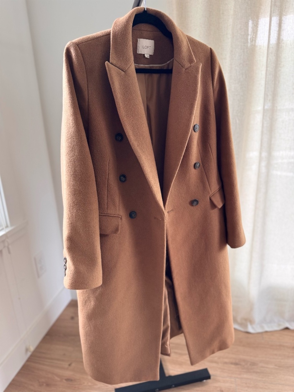 LOFT Camel Double Breasted Long Coat Honey Glaze Size M